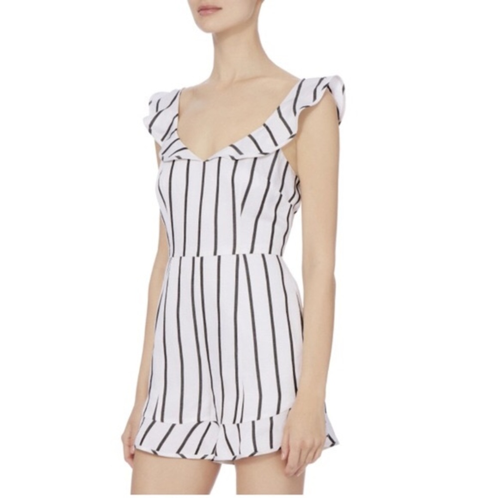 Intermix Striped Linen Flutter Romper